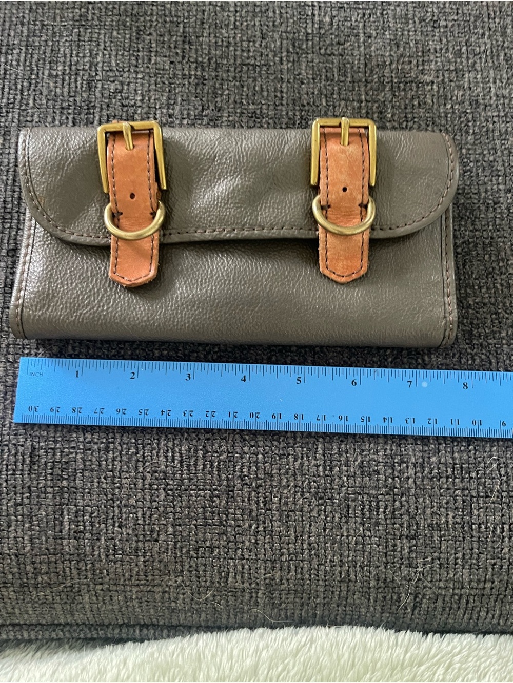 Fossil Olive Leather Wallet with Tan Buckle Straps and Gold-Tone Hardware